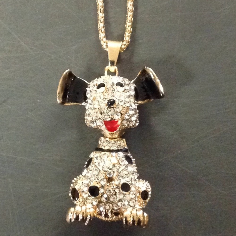 Black & Crystal Rhinestone Dog Necklace